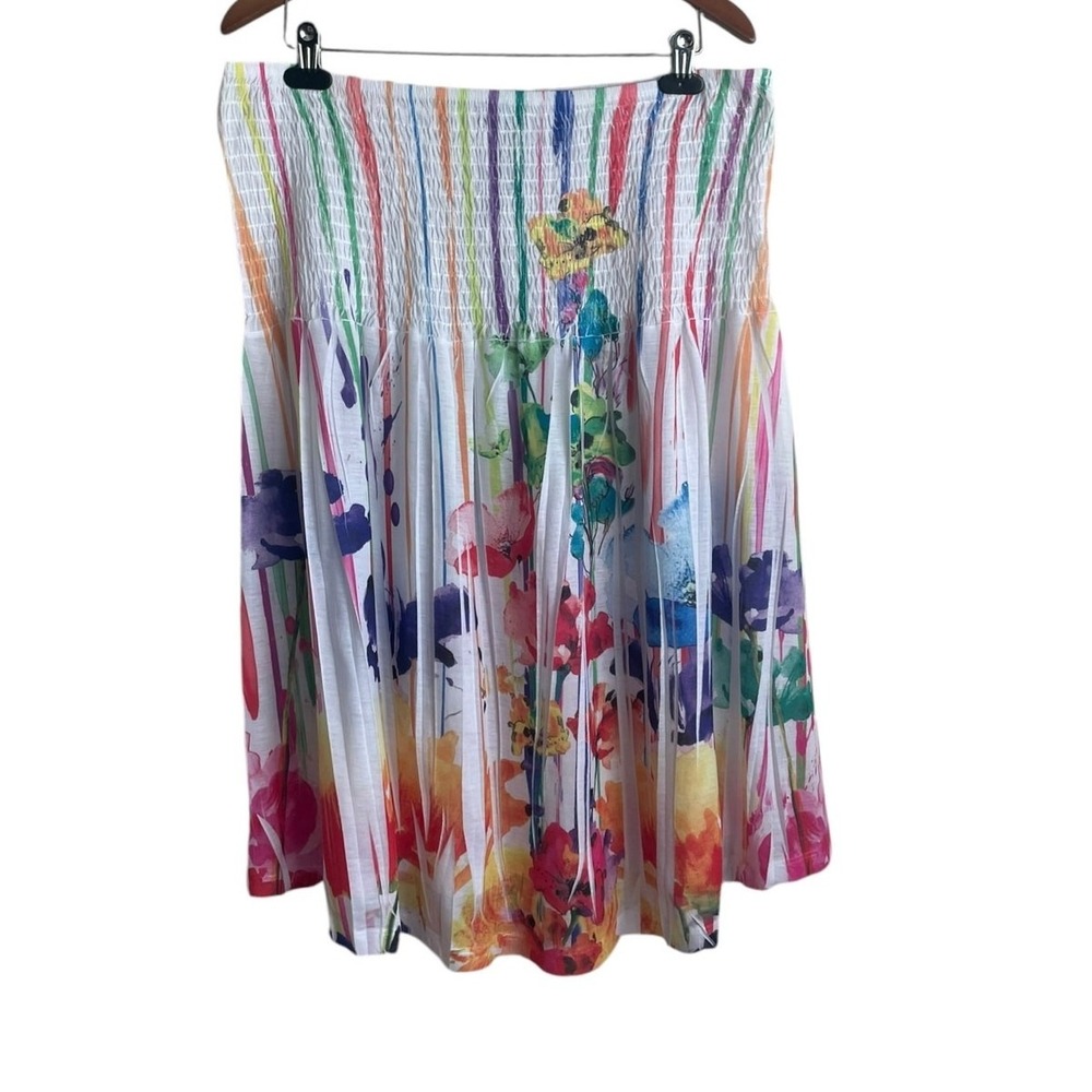 Lane Bryant Women Maxi Skirt 26/28 Rainbow Floral Smocked Waist Boho Fairycore
